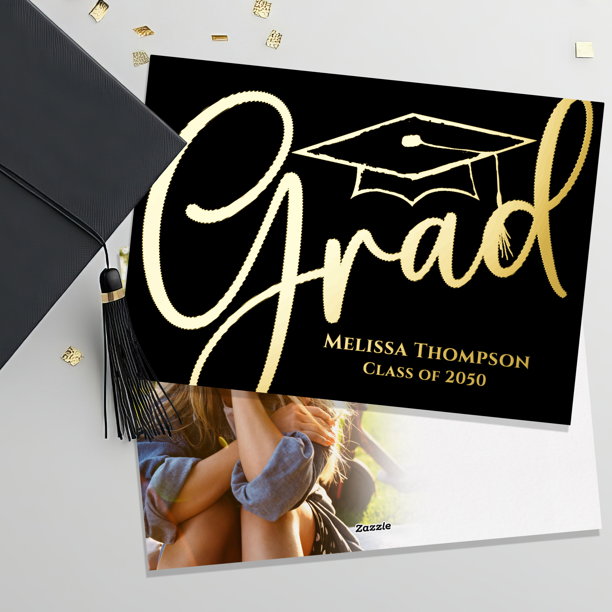 Gold Foil Graduation Photo Card Template
